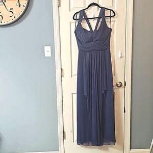 Blue Beaded Maxi V-Neck Blue Mother of the Bride Wedding Prom Bridesmaid Dress.
